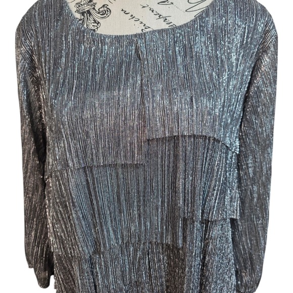 CJ Banks Plus Size X Silver Metallic Tiered Tunic Top | Pleated Glam 14 W - Picture 2 of 9